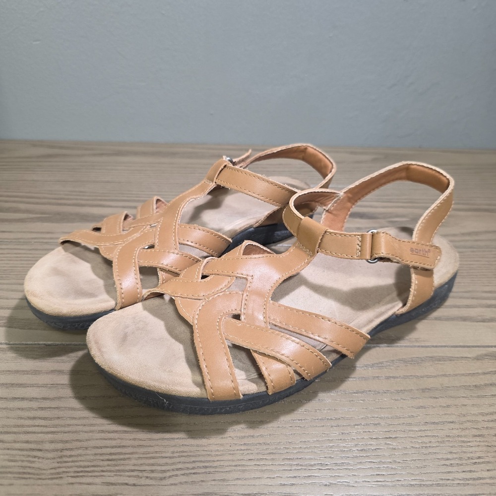 Earth Origins Brown Strappy Sandals Side Adjustable‎ Closure Heel Strap Sz 8 8.5